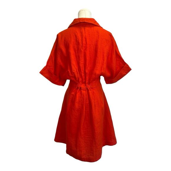NWT Madewell Red Bright Flame Pleated Mini Shirtdress Size Medium 100% linen - Picture 3 of 8